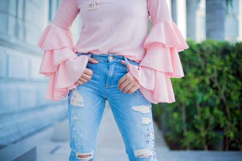 Style. Inspire. Repeat. Blush Pink Denim Skirt - Pearls and Twirls